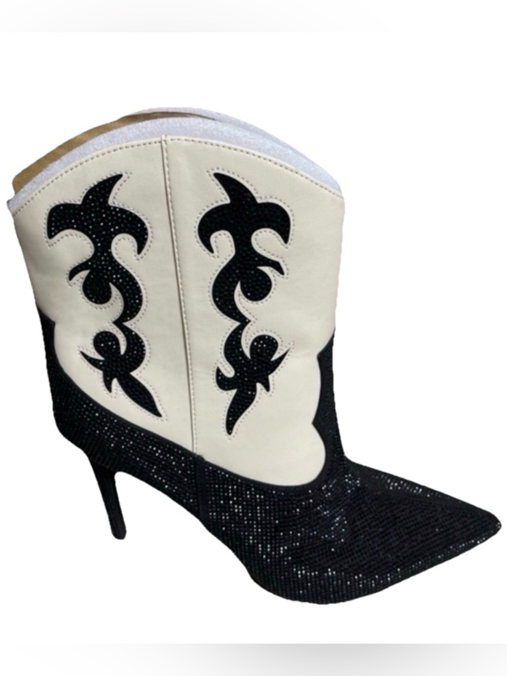 INC International Concepts Black and White Embellished Western Stiletto Boot